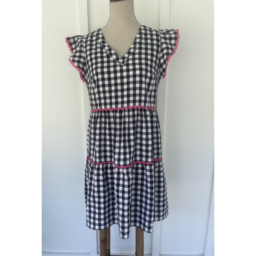 NWT Andree by Unit Black White Check Tiered Dress Small